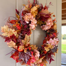 Load image into Gallery viewer, Autumn Hydrangea &amp; Pumpkin Wreath - Large
