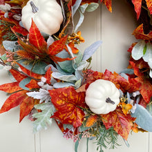 Load image into Gallery viewer, Autumn Lambs Ear &amp; White Pumpkin Wreath
