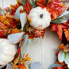 Load image into Gallery viewer, Autumn Lambs Ear &amp; White Pumpkin Wreath
