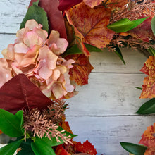 Load image into Gallery viewer, Autumn Hydrangea &amp; Maple Leaf Wreath - Medium - Field &amp; Rose
