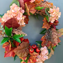 Load image into Gallery viewer, Autumn Hydrangea &amp; Maple Leaf Wreath - Medium - Field &amp; Rose
