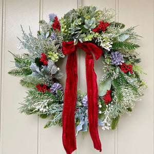 Frosted Foliage & Red Berry Wreath