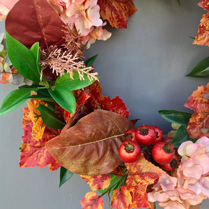 Autumn Hydrangea & Maple Leaf Wreath - Medium - Field & Rose