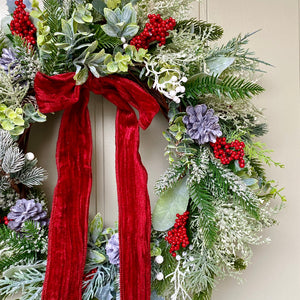 Frosted Foliage & Red Berry Wreath