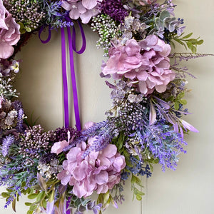 Purple Hydrangea & Boxwood Wreath