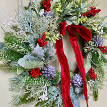 Load image into Gallery viewer, Frosted Foliage &amp; Red Berry Wreath
