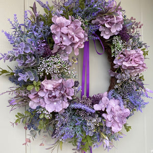 Purple Hydrangea & Boxwood Wreath