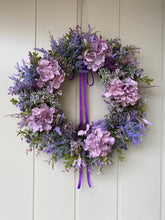 Load image into Gallery viewer, Purple Hydrangea &amp; Boxwood Wreath
