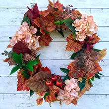 Load image into Gallery viewer, Autumn Hydrangea &amp; Maple Leaf Wreath - Medium - Field &amp; Rose
