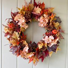 Load image into Gallery viewer, Autumn Hydrangea &amp; Pumpkin Wreath - Large
