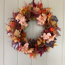 Load image into Gallery viewer, Autumn Hydrangea &amp; Pumpkin Wreath - Large
