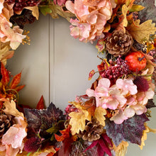 Load image into Gallery viewer, Autumn Hydrangea &amp; Pumpkin Wreath - Large
