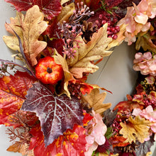 Load image into Gallery viewer, Autumn Hydrangea &amp; Pumpkin Wreath - Large
