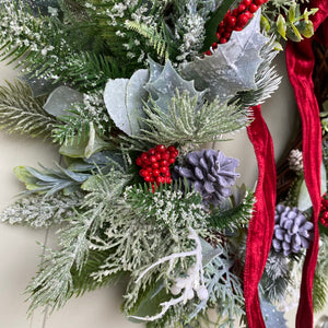 Frosted Foliage & Red Berry Wreath