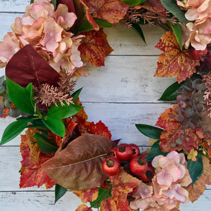 Autumn Hydrangea & Maple Leaf Wreath - Medium - Field & Rose