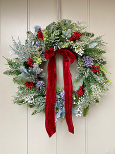 Frosted Foliage & Red Berry Wreath