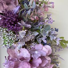 Load image into Gallery viewer, Purple Hydrangea &amp; Boxwood Wreath
