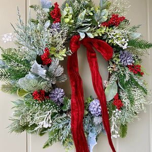 Frosted Foliage & Red Berry Wreath