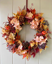 Load image into Gallery viewer, Autumn Hydrangea &amp; Pumpkin Wreath - Large
