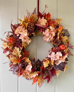 Autumn Hydrangea & Pumpkin Wreath - Large