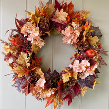 Load image into Gallery viewer, Autumn Hydrangea &amp; Pumpkin Wreath - Large
