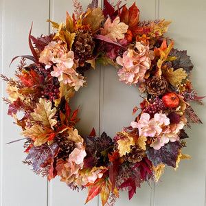 Autumn Hydrangea & Pumpkin Wreath - Large