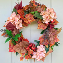 Load image into Gallery viewer, Autumn Hydrangea &amp; Maple Leaf Wreath - Medium - Field &amp; Rose
