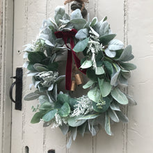 Load image into Gallery viewer, Lambs Ear Christmas Wreath with Bells - Field &amp; Rose
