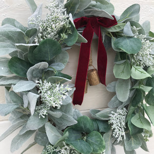 Lambs Ear Christmas Wreath with Bells - Field & Rose