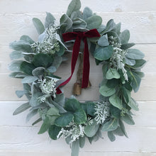 Load image into Gallery viewer, Lambs Ear Christmas Wreath with Bells - Field &amp; Rose
