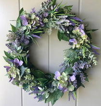 Load image into Gallery viewer, Hydrangea, Laurel &amp; Lavender Wreath - Large - Field &amp; Rose
