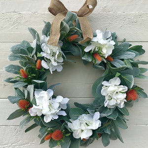 Lambs ear and hydrangea wreath