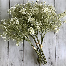 Load image into Gallery viewer, Pretty white star flower stems, perfect for adding a touch of effortless style to your home.  Each bundle has 3 sprays with gorgeous little white flowers. Looks beautiful  displayed in glass or ceramic vase with 2 or 3 bundles.
