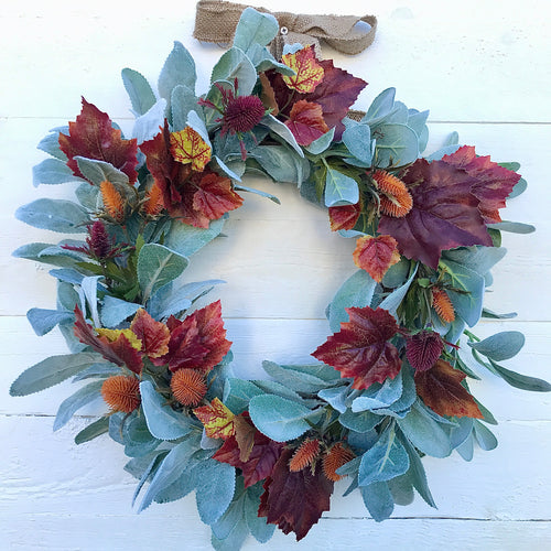 Lambs Ear & Autumn Leaf Wreath - Field & Rose