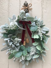 Load image into Gallery viewer, Lambs Ear Christmas Wreath with Bells - Field &amp; Rose
