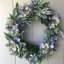 Load image into Gallery viewer, Hydrangea, Laurel &amp; Lavender Wreath - Large - Field &amp; Rose
