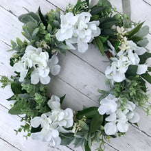 Load image into Gallery viewer, Hydrangea &amp; Eucalyptus Wreath - Medium - Field &amp; Rose
