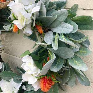 Lambs ear and hydrangea wreath